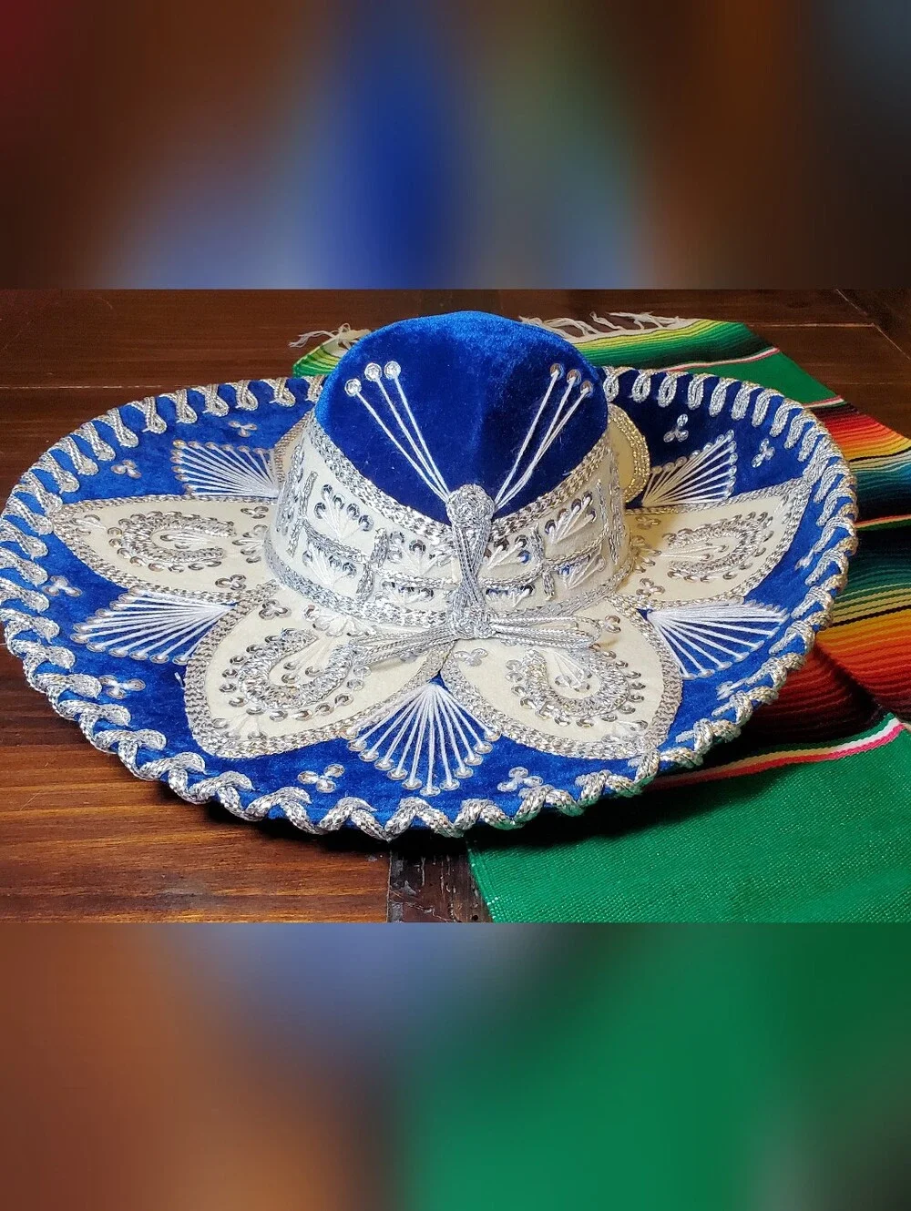 Blue Youth Sized Embroidered Mexican Sombrero Hat and Serape